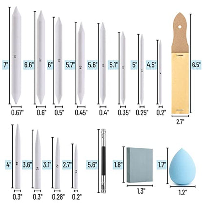 Mr. Pen- Blending Stumps for Drawing, 33 Pack | Tortillions Paper Art Blenders with Sandpaper Sharpeners, Pencil Extension Tool, Kneaded Eraser & Rub Sponge - size: 33 Pack