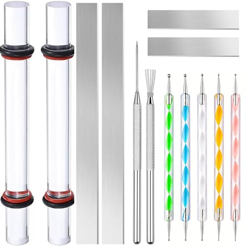Clay Art Tools Set. 13Pcs Polymer Clay Tools Kit, Acrylic Roller Clay Rolling Pin, Stainless Steel Clay Sheets, Texture Needle & Ball Stylus Dotting Tools
