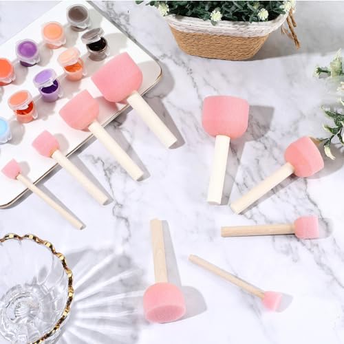 30Pcs 4 Size Round Sponges Brush Set Round Foam Brushes with Wooden Handle Pink Circle Foams Stippling Stenciling Decorating Tools Paint Sponges for Painting Staining DIY Art Crafts Adult - style: Style 4