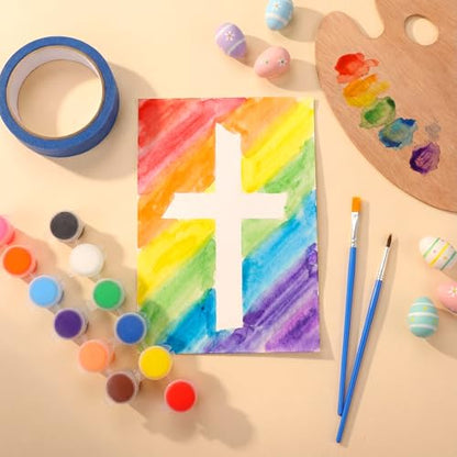 Tinlade 40 Pack Tape Resist Cross Crafts for Kids Easy Crafts for Kids Cross on Paper to Paint Kit Watercolor Paper with Masking Tape Brushes Religious Bible Vbs Sunday School Craft