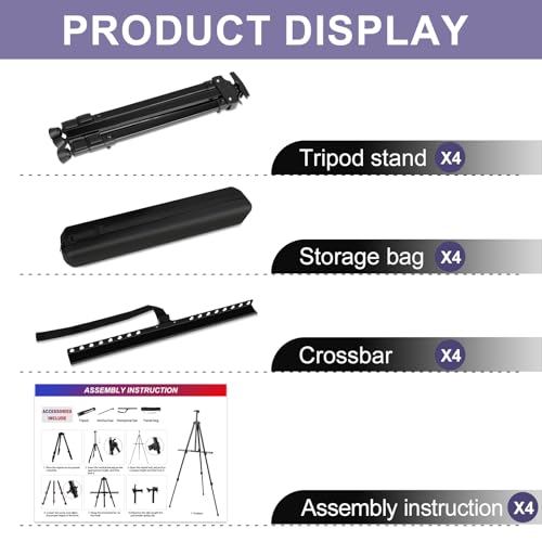 AROIC 4 Pack Painting Display Easel Stand Portable Adjustable Metal Tripod Artist Canvases Height from20to66Inch Extra Sturdy forTable-Top/Floor Painting, Drawingand Displaying,Black with4Storage Bag - style: 4P
