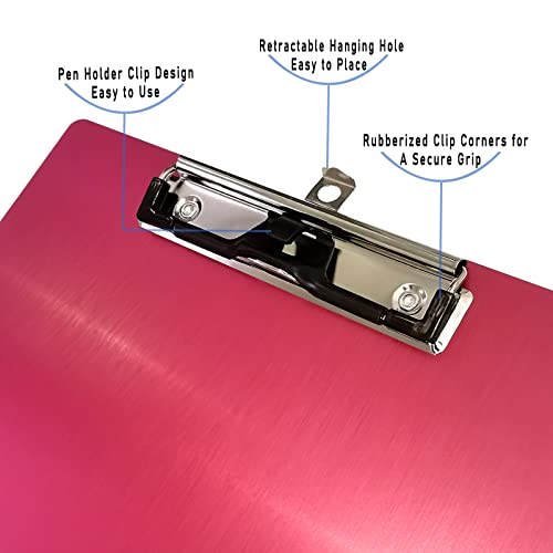 Aluminum Metal Clipboard Stainless Hangable Pen Holder Low-Profile Clip Board Size A4 9" x 12.6" with Sticky Note for School Office Business Medical Professionals Workshop Factory (Red, Aluminum-A4) - style: Red
