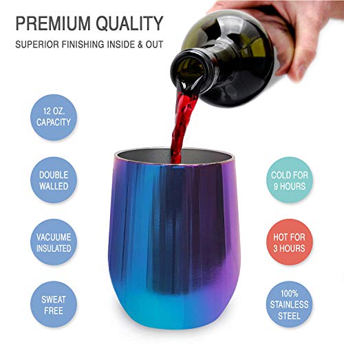CHILLOUT LIFE 12 oz Stainless Steel Wine Tumbler with Lid - Double Wall Vacuum Insulated Wine Cup Glass Keeping Cold & Hot for Coffee, Champagne, Cocktails, Ice Cream - Dishwasher Safe Color - color: Magic Blue, style: 1 Pack