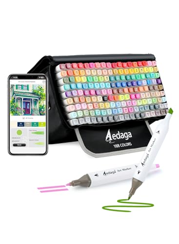 AEDAGA 168 Colors Alcohol Markers with Free App, Dual Tip Art Markers with Kickstand Case for Artists Adults, Alcohol Based Marker for Coloring Painting Sketching and Drawing, Great Gift - color: 168 Colors