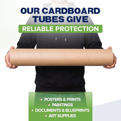 4" x 24" Reinforced Kraft Paper Mailing Tube, Pack of 6 Tubes with 12 Caps – Secure USPS Approved Poster Tube – Made in USA Cardboard Tube for Shipping and Storing Posters, Prints, Artwork - size: 4" x 24", style: Standard Duty