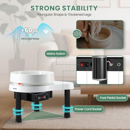 Huanyu Pottery Wheel Machine for Adult 12.6" Electric Ceramic Clay Machine 400W with LCD Screen & Foot Pedal Detachable Basin Art DIY Sculpting Tool Kit