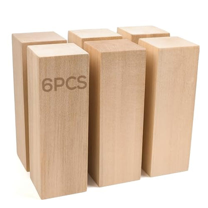 Falling in Art Basswood Carving Blocks, 6 Pcs Whittling Wood Carving Kit, Carving Wooden Blocks for Crafting, Ideal for Beginners and Professional Artists(6 * 2 * 2 6PC) - size: 6 pcs