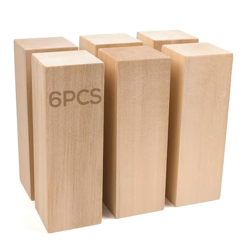 Falling in Art Basswood Carving Blocks, 6 Pcs Whittling Wood Carving Kit, Carving Wooden Blocks for Crafting, Ideal for Beginners and Professional Artists(6 * 2 * 2 6PC) - size: 6 pcs