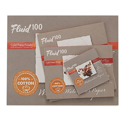 Fluid 100 Watercolor Paper Block, 12 x 16 inches, 15 Sheets, 140 lb (300 GSM) 100% Cotton Cold Press Pad for Artist Painting and Wet Media - size: 12 x 16 (140 lb)