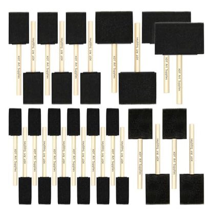 Foam Brush 26 Piece Set 1''x12 1.5''x6 2''x4 +3''x2 4''x2, Sponge Brush for Painting, Soft & Disposable & Washable - size: Assorted 26Pc