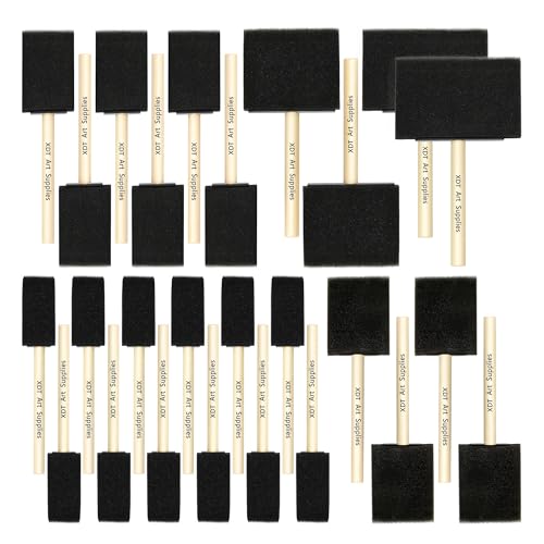 Foam Brush 26 Piece Set 1''x12 1.5''x6 2''x4 +3''x2 4''x2, Sponge Brush for Painting, Soft & Disposable & Washable - size: Assorted 26Pc