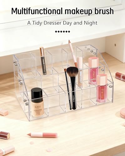 3-Layer Clear Acrylic Pen Holder & Desk Organizer | Desktop Pencil Cup, Makeup Brush Display Stand & Stationery Storage Case for Office, School and Home - size: 3 Layers