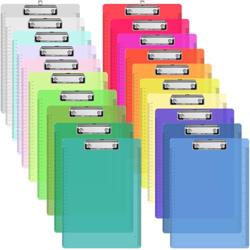 20 Pcs Plastic Clipboards Bulk with Scale Lines 20 Neon Colors Clear Colored Clip Board 12.5 x 9 in Standard A4 Letter Size Low Profile Clipboard Portable for Classroom Office Supplies Students - size: 9x12.5in