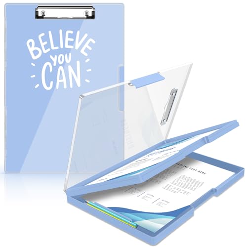 Sooez Clipboard with Storage, Heavy Duty Cleaview Clip Boards 8.5x11 with Dual Storage, Dry Erase Plastic Nursing Clipboard, High Capacity Clipboards Folder for Teacher Nurse, School & Office Supplies - color: Light Blue