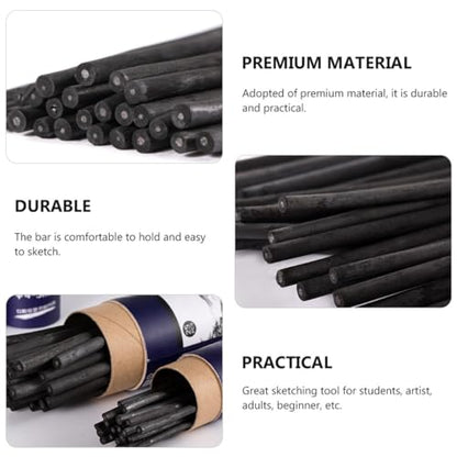 25pcs Willow Sketch Charcoal Sticks 7-9mm Drawing Supplies for Artists and Beginners, Natural Vine Charcoal Bars for Sketching, Shading, and Fine Art Drawing