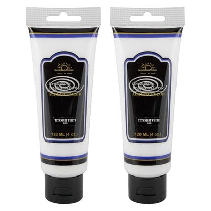 Creative Inspirations Acrylic Paint - Titanium White - 120mL - 2 Pack - Smooth & Creamy Consistency, Vibrant Pigmentation, Great Coverage for Artists - Clean Up with Soap & Water - color: Titanium White, size: 4.06 Fl Oz (Pack of 2)