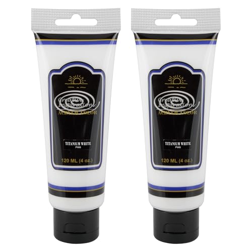 Creative Inspirations Acrylic Paint - Titanium White - 120mL - 2 Pack - Smooth & Creamy Consistency, Vibrant Pigmentation, Great Coverage for Artists - Clean Up with Soap & Water - color: Titanium White, size: 4.06 Fl Oz (Pack of 2)