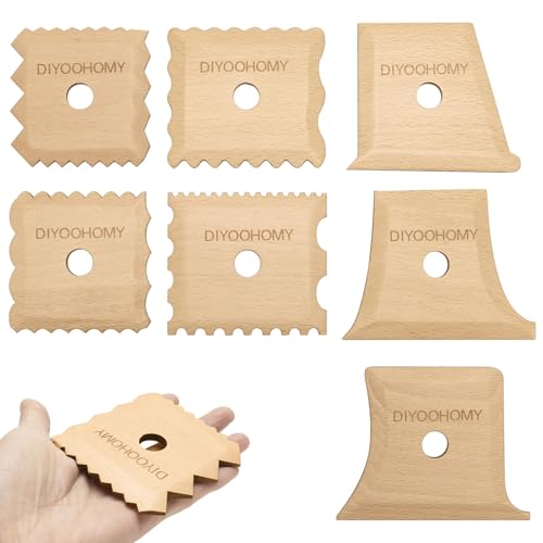 DIYOOHOMY 7 Pcs Pottery Ribs Set, Pottery Tools Supplies | Wooden Clay Shaper Trimming Tools, Texture Ribs for Smoothing, Shaping, and Carving, Ideal for Mud Throwing, and Ceramic DIY - color: wood-7