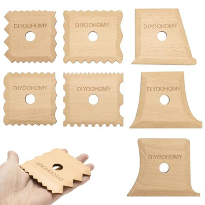 DIYOOHOMY 7 Pcs Pottery Ribs Set, Pottery Tools Supplies | Wooden Clay Shaper Trimming Tools, Texture Ribs for Smoothing, Shaping, and Carving, Ideal for Mud Throwing, and Ceramic DIY - color: wood-7