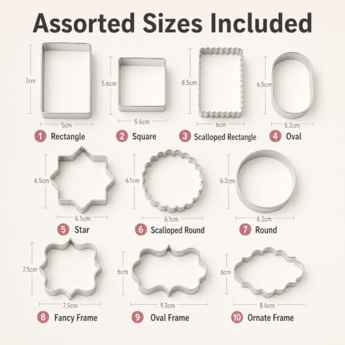 10 Piece Premium Stainless Steel Cookie Cutter Set, Rust Resistant Metal Baking Molds, Reusable Assorted Shapes for Cookies, Fondant, Brownies,DIY Baking Supplies
