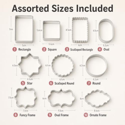10 Piece Premium Stainless Steel Cookie Cutter Set, Rust Resistant Metal Baking Molds, Reusable Assorted Shapes for Cookies, Fondant, Brownies,DIY Baking Supplies