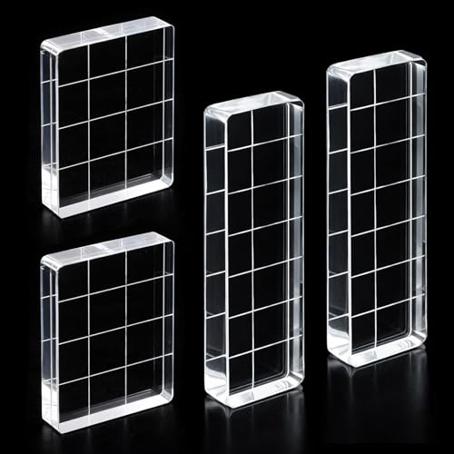 4 PCS Acrylic Stamp Block, 2 Sizes Clear Stamp Block with Grid Lines Stampings Tool, Acrylic Blocks for Stamping Acrylics Stamping Blocks for Crafting Scrapbooking Crafts, Card Making DIY Ornaments