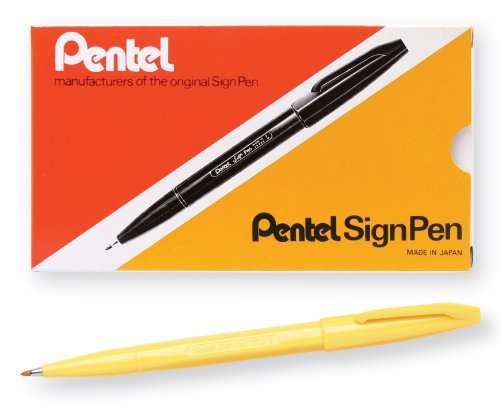 Pentel Sign Pen Fiber-Tipped Pen, Yellow Ink, Box of 12 (S520-G) - color: Yellow, size: 12 Count (Pack of 1)