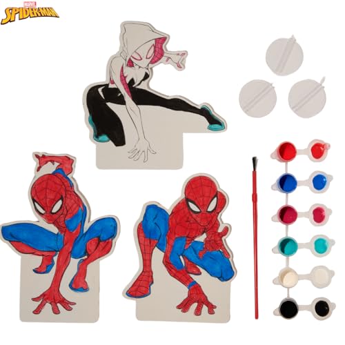 Innovative Designs Marvel Spiderman Canvas Paint Set for Kids with 3 Canvases, Acrylic Paint, Paintbrush & Stands - color: Spiderman