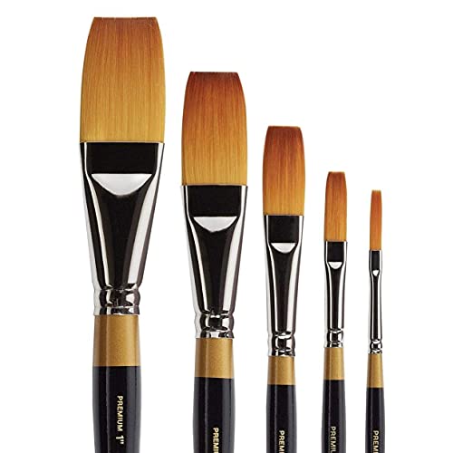 KINGART Premium 5 pc. Original Gold 9100 Series ONE Stroke Artist Brush Set, Synthetic Golden Taklon Hair for Acrylic, Oil, and Gouache Paint, Short Handle, 5 Sizes: 1/8", 1/4", 1/2", 3/4", 1" - size: Set of 5 - (1/8", 1/4", 1/2", 3/4", 1")