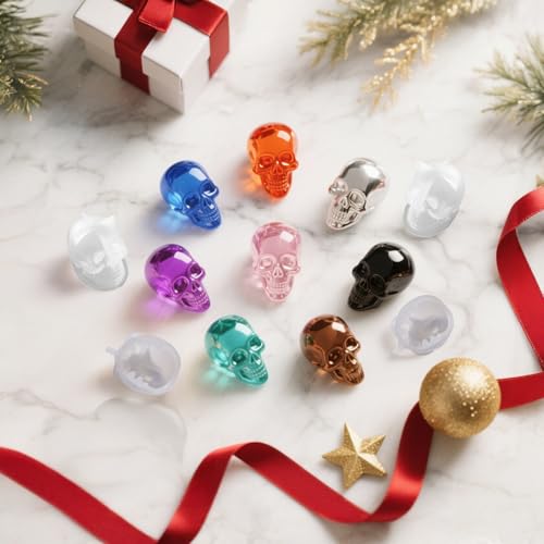 Resin Skull Molds, 8 PCS Flexible Clear Silicone Molds with Key Ring Accessory, 3D Skull Head Molds for Candle Making, Home Decor & Halloween Decoration