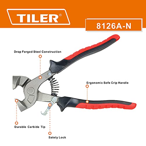 TILER 2 Piece Glass Tile Nippers Set - Heavy Duty Wheeled Glass Mosaic Nipper & Hd Ceramic Tile Nipper, Tile Cutter Pliers Soft-grip Handle - Shapping Plier,Stone, Metal