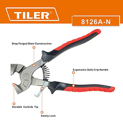 TILER 2 Piece Glass Tile Nippers Set - Heavy Duty Wheeled Glass Mosaic Nipper & Hd Ceramic Tile Nipper, Tile Cutter Pliers Soft-grip Handle - Shapping Plier,Stone, Metal