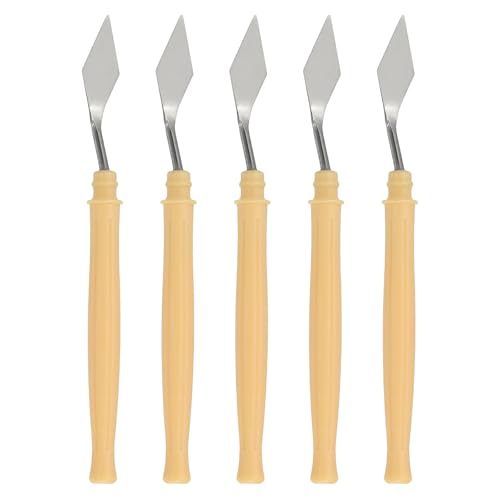 YOKIVE 5 Pcs Stainless Steel Palette Knife, NO.1 Professional Art Spatula Oil Painting Accessories Color Mixing Scraper with Plastic Handle, Great for Canvas Acrylic(Yellow, 5.71 -Inch) - style: NO.1