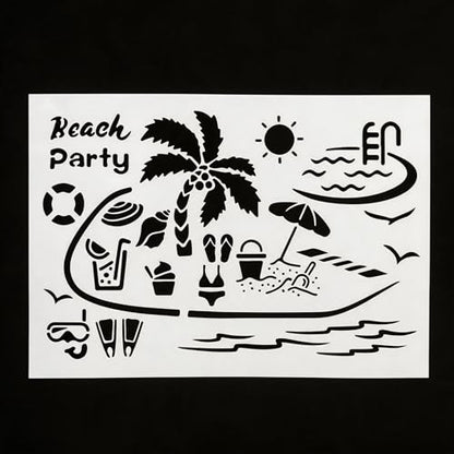 TIAMECH A4 Reusable Summer Beach Party Stencil for Painting | Tropical Seaside Layering Template, DIY Wall Art, Wood Furniture, Scrapbook & Crafts (8.3x11.7inch) - style: Summer Beach Party
