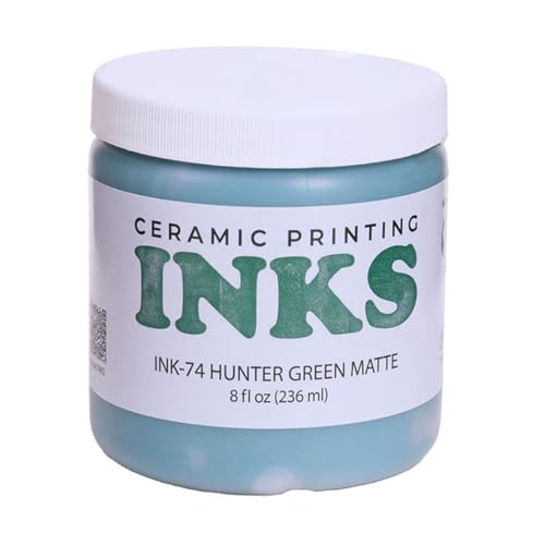 AMACO Ceramic Printing Ink, 8 oz. (236 mL), INK-74 Hunter Green Matte | Cone 05-10 Intermixable Ceramic Printing Ink for Screenprinting, Monoprinting, and More on Bisque and Unfired Clay - color: Ink-74 Hunter Green