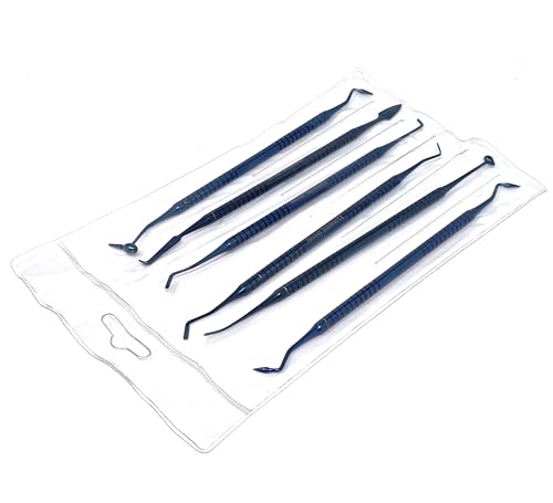 Composite Dental Set of 6 pcs Restorative Plastic Filling Restoration Preparation Carvers Contouring Plugger Ball Burnisher Tooth Cavity Various Decay Removal Double Ended Instruments (Blue) - color: Blue