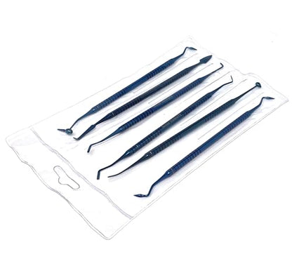 Composite Dental Set of 6 pcs Restorative Plastic Filling Restoration Preparation Carvers Contouring Plugger Ball Burnisher Tooth Cavity Various Decay Removal Double Ended Instruments (Blue) - color: Blue