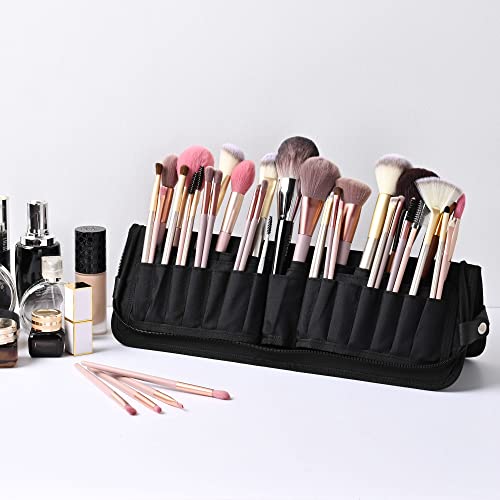 BYOOTIQUE Makeup Brush Bag Foldable Holder Organizer Portable Travel Artist Case - color: Classic Black
