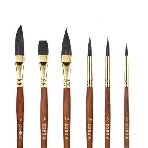 Watercolor Brushes, Paint Brushes for Artists 6pcs - Pointed Rounds Cat Tongue Oval Wash Dagger for Watercolor Gouache Acrylic Inks Painting - size: 1