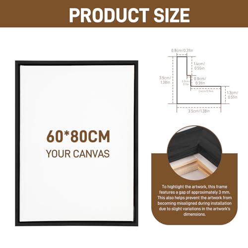Fepinc Canvas Floating Frame, Canvas Frame 0.75 inches deep Floater for Canvas Panel Oil Painting Wall Art Prints (Black, 23.6x31.5) - color: Black, size: 23.6x31.5