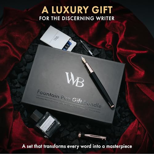 Wordsworth & Black Fountain Pen Set, 18K Gilded Medium and Extra Fine Nib, 25ML Black Bottle, 6 Ink Cartridges, Refill Converter, Smooth Writing Pens [Black Rose Gold], Gift Set for Men and Women - color: Black Rose Gold