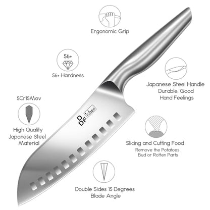 DDF iohEF Kitchen Knife, Chef's Knife In Japanese Stainless Steel Professional Santoku Cooking Knife, 7 Inch Non-slip Ultra Sharp Knife with Ergonomic Handle - color: Santoku Knife