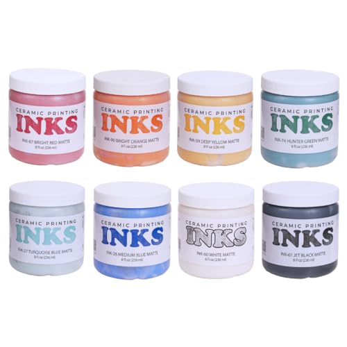 AMACO Ceramic Printing Inks, 8 oz. (236 mL), 8-Count Class Pack, 8 Colors | Cone 05-10 Intermixable Ceramic Printing Ink for Screenprinting, Monoprinting, and More on Bisque and Unfired Clay - color: 8-color Class Pack