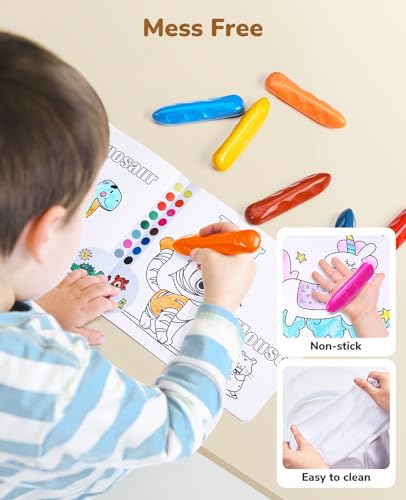 JoyCat 16 Colors Jumbo Crayons for Toddlers 1-3, Washable Triangular Large Crayons for Kids Ages 4-8, Easy-Grip Unbreakable Non-Toxic Art Supplies with Coloring Book, Early Childhood Birthday Gifts