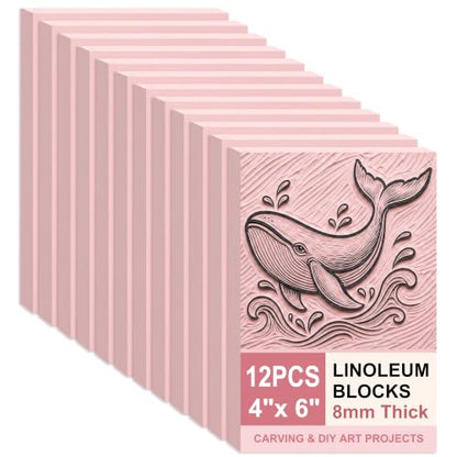 SGHUO 12pcs 4"x6" Pink Rubber Linoleum Blocks for Printmaking Rubber Stamps Linoleum Block Stamp Making Kit for DIY Crafts & Art Projects (8mm Thick) - color: Pink-12pcs