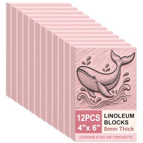 SGHUO 12pcs 4"x6" Pink Rubber Linoleum Blocks for Printmaking Rubber Stamps Linoleum Block Stamp Making Kit for DIY Crafts & Art Projects (8mm Thick) - color: Pink-12pcs