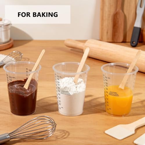 20PCS 8oz Disposable Plastic Measuring Mixing Cups with 20 Wooden Stirring Sticks, Clear Graduated Cups for Epoxy Resin Paint Pigment Mixing (20)