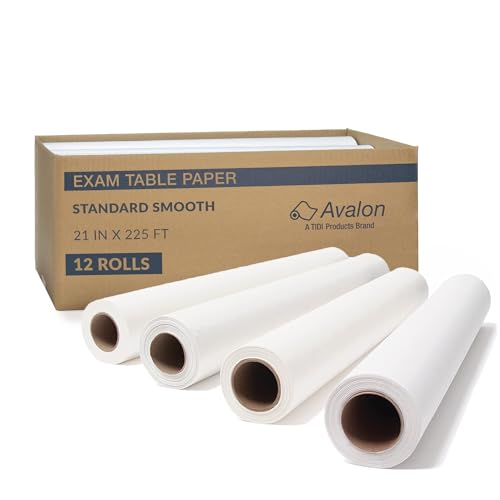 TIDI 517 Avalon Exam Table Paper, White, 21” x 225’ (Pack of 12) ― Standard Smooth Paper ― Hygienic Barrier ― for Medical Offices, Exam Rooms, Daycare Centers, Spas, Tattoo Studios ― Medical Supplies - size: 21" x 225' Smooth