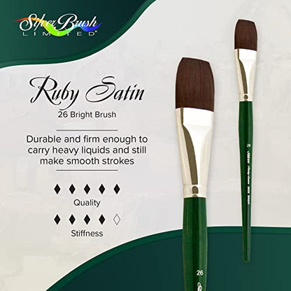 Silver Brush Limited 2502S Ruby Satin Bright Brush for Fluid and Flow Acrylics, Size 26, Short Handle - size: Size-26