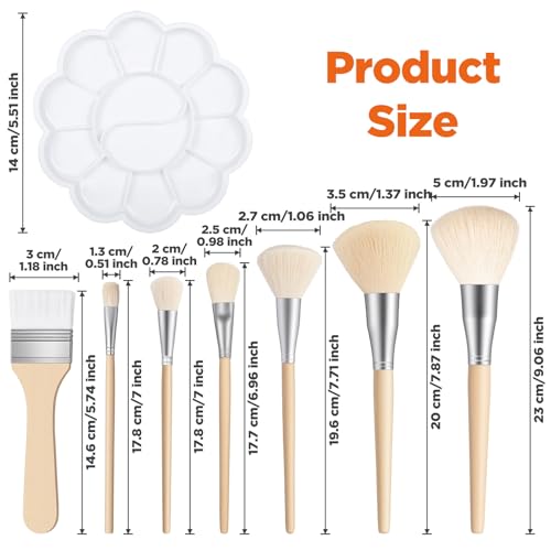ElevateTech Gilding Brush Set, 7 Pcs Goat Hair Blend Mop Brush Set with Color Palette for Acrylic Painting Professional Blending Brushes for Gouache Watercolor Oil Face Body Art Painting Gold foil